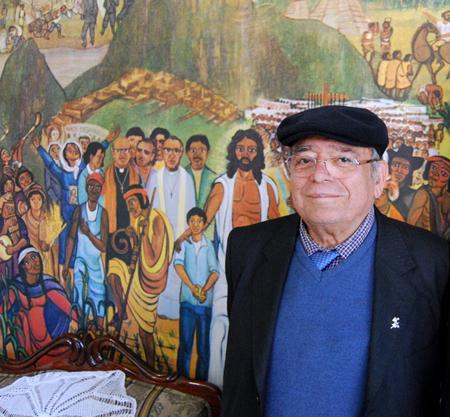 Don Samuel, fondo pintura de Pérez Esquivel
